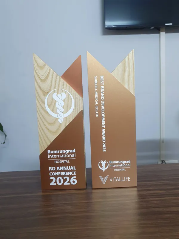Best Brand Development Award 2025 trophies from Bumrungrad International Hospital RO Annual Conference awarded to Surecell Medical (BD) Ltd