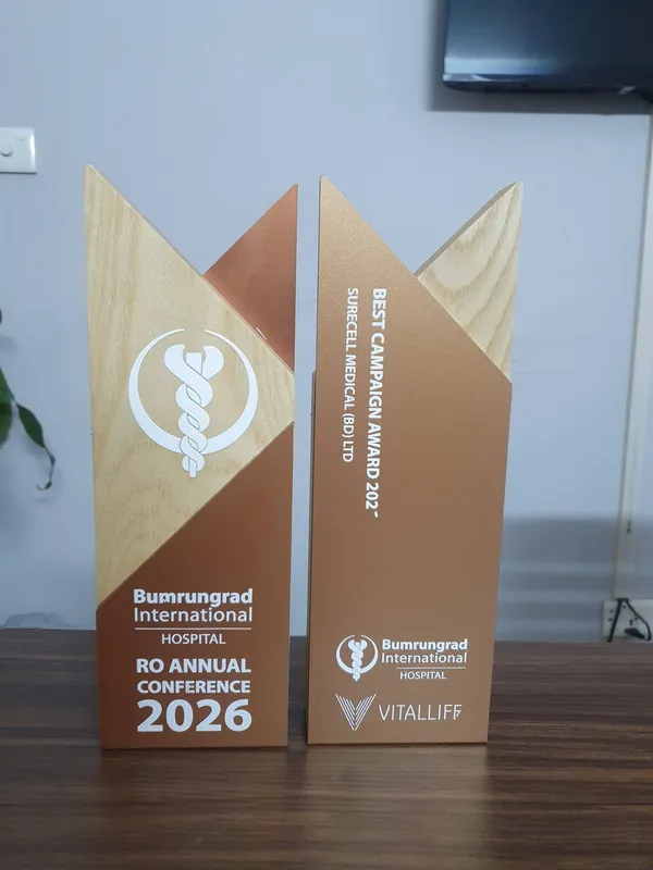 Two Best Campaign Award 2025 trophies from Bumrungrad International Hospital RO Annual Conference awarded to Surecell Medical (BD) Ltd